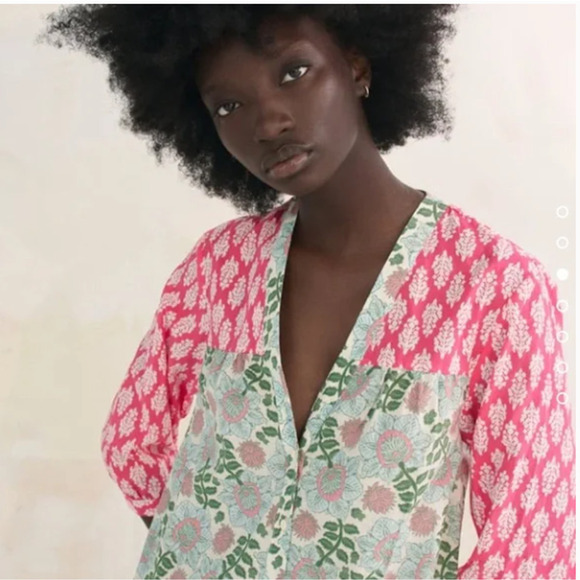 Zara | Midi Dress Floral Button Front V Neck Short Sleeve- Size Small - Picture 3 of 11